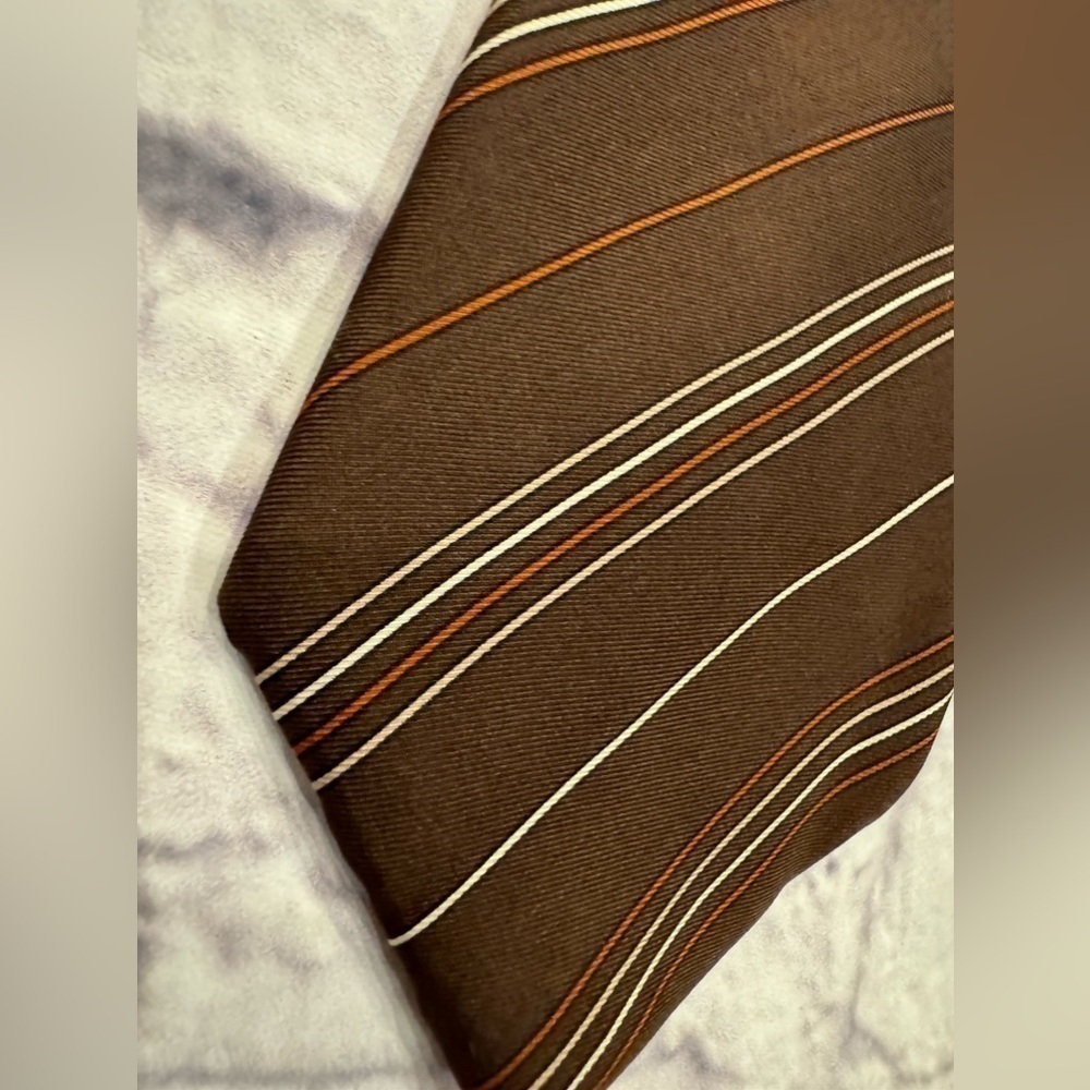 Hardy Amies Vintage Silk Tie Luxury Chocolate Brown Diagonal Stripes Pink White